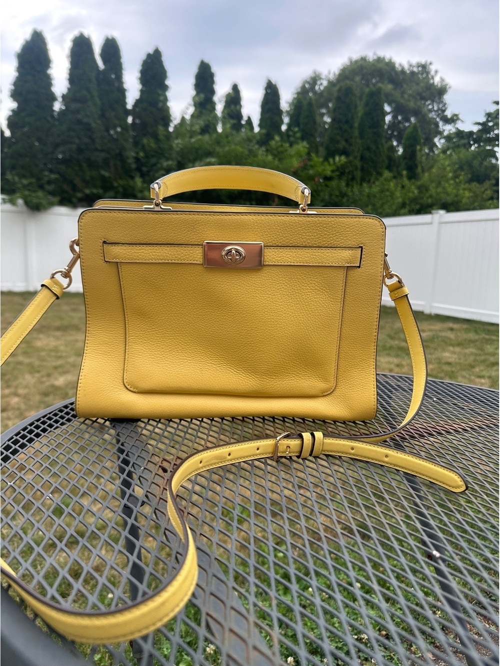 Coach Turnlock Curved Top Handle Buttercup Yellow Leather